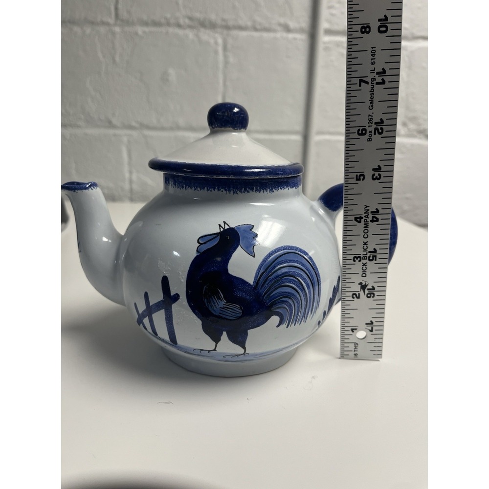 HB Quimper Pottery France Le Coq Teapot Blue Rooster Tea Pot - Picture 13 of 13